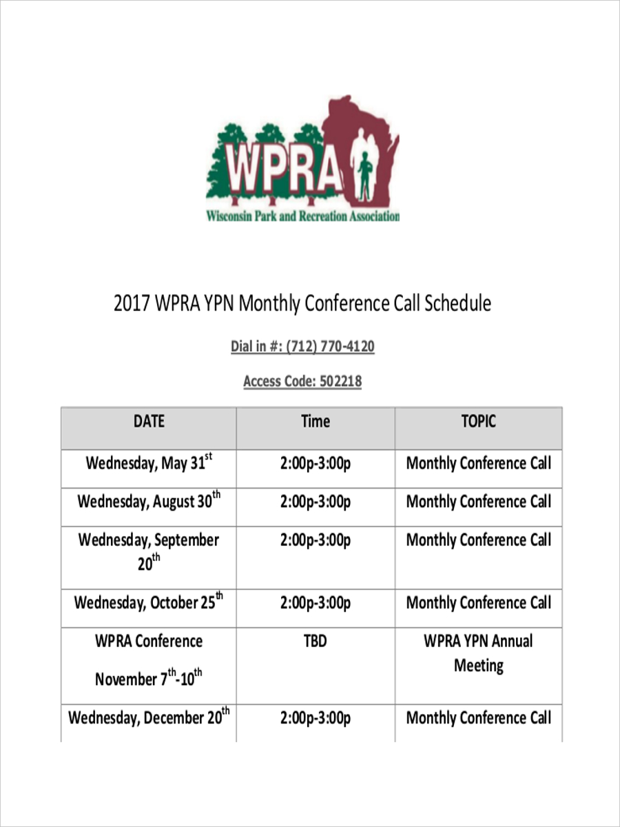 conference call schedule