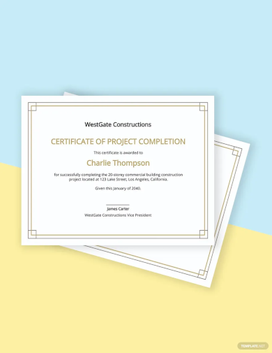 construction project completion certificate template