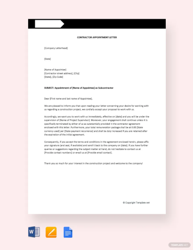 contractor appointment letter template