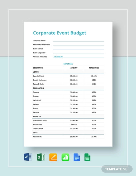 corporate event budget template