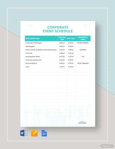 corporate event schedule template