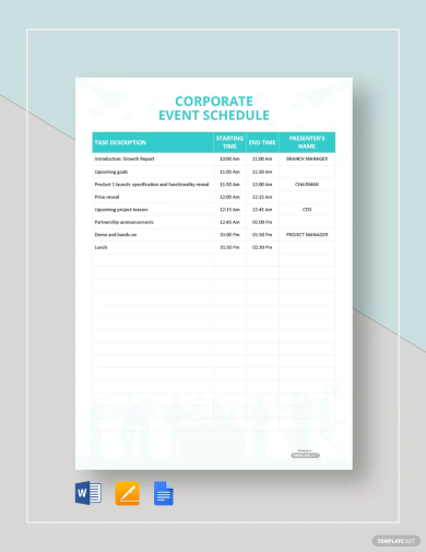 Corporate Event Schedule Template