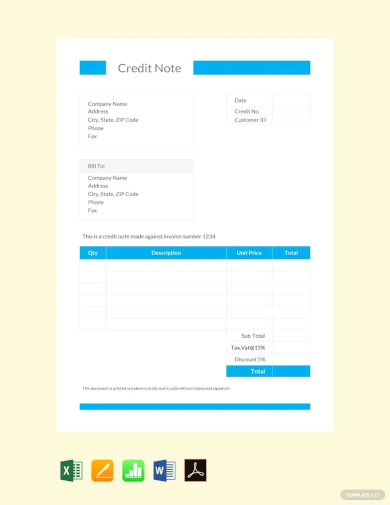 credit note format template