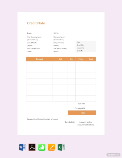 credit note sample template
