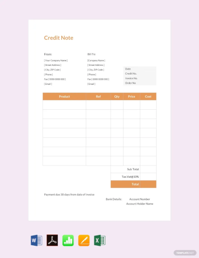 Credit Note sample Template