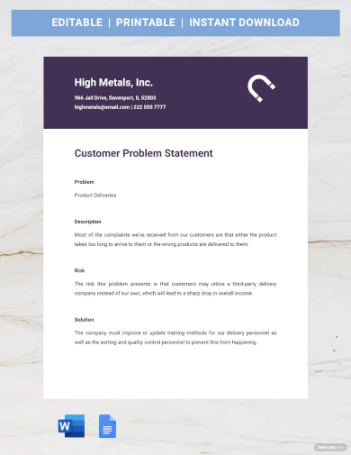 customer problem statement template