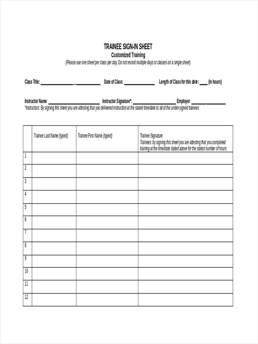 Sign In Sheet Example Word