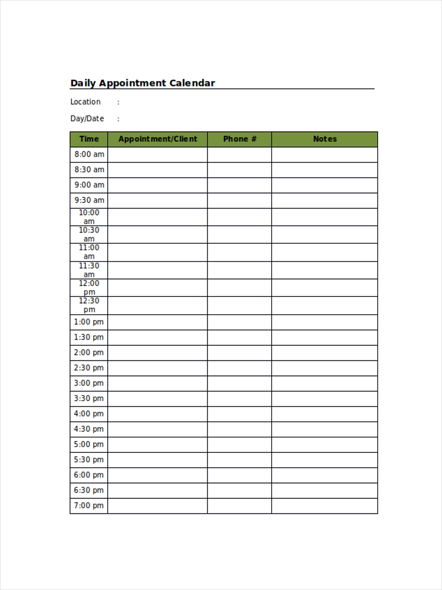 daily appointment schedule
