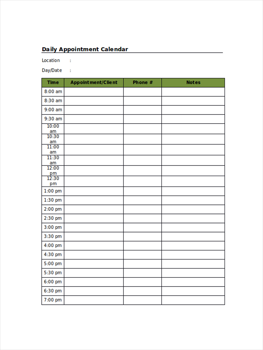 daily appointment schedule template free