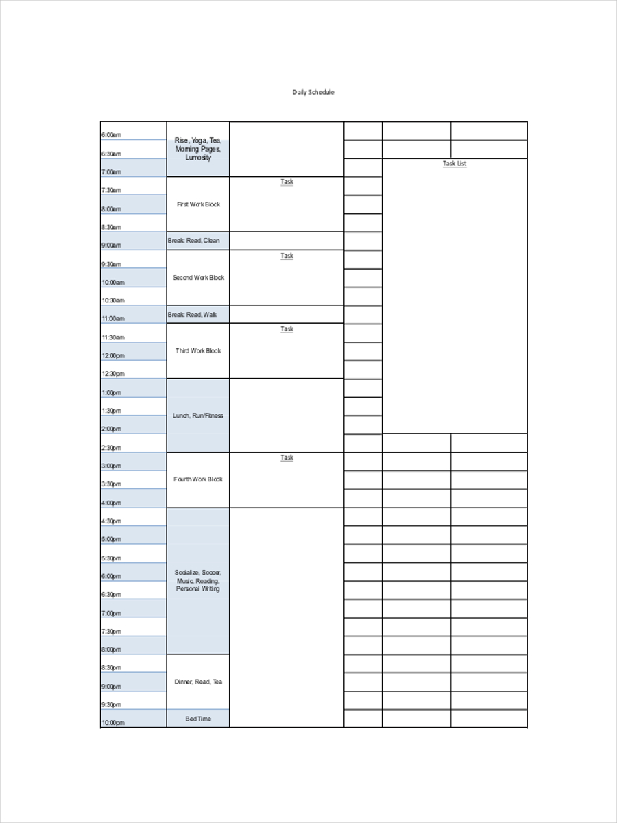 Daily Blank Schedule