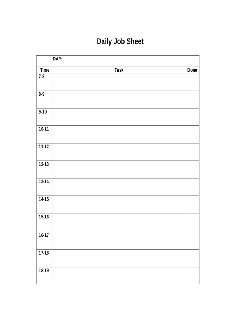daily job sheet example