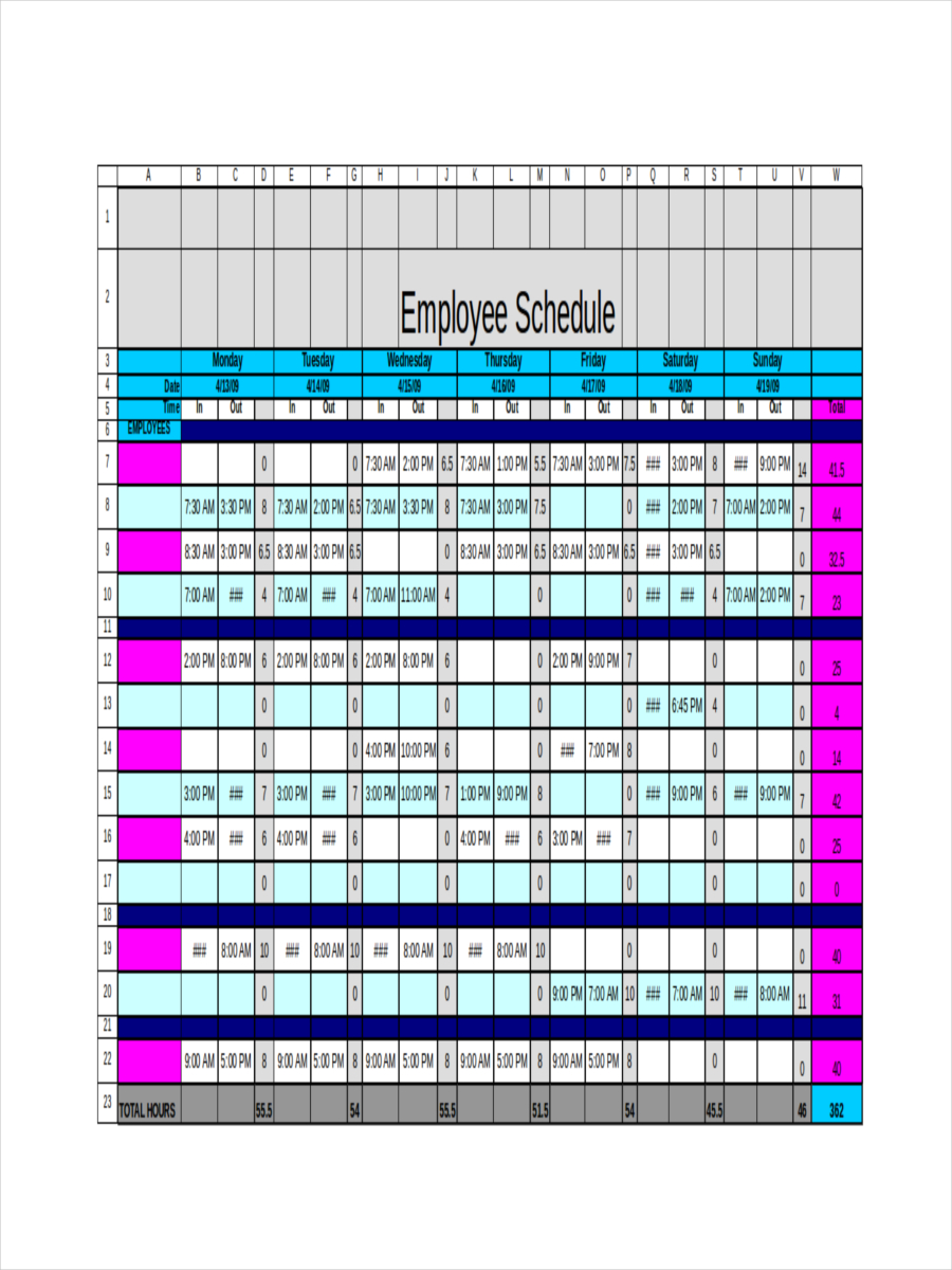 daily staff schedule