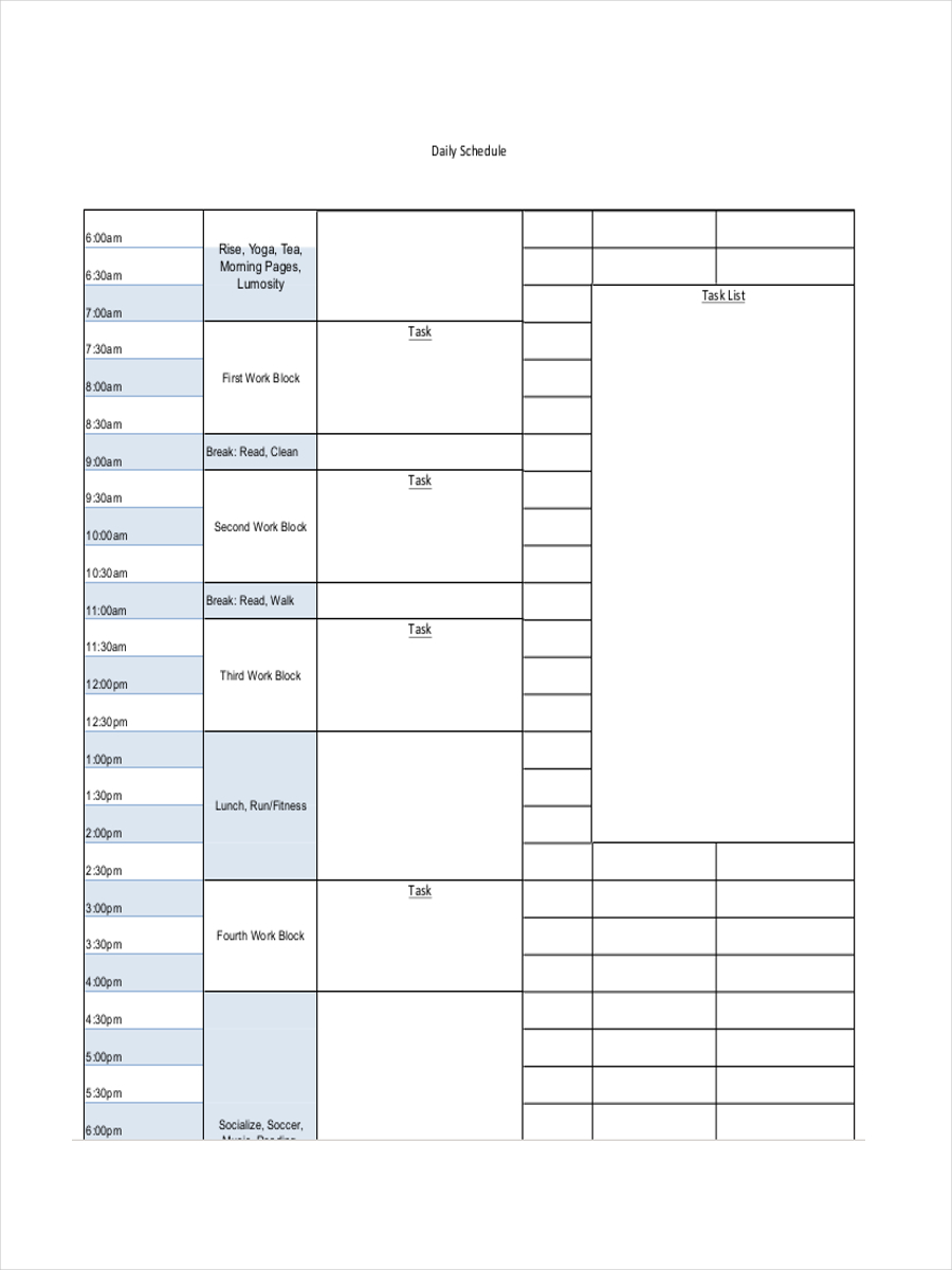 Schedule. Schedule example.