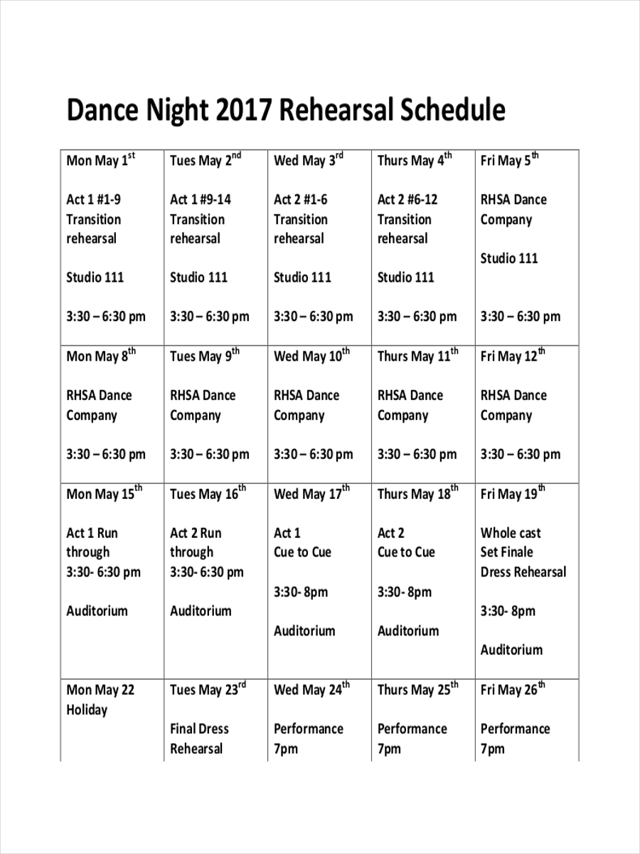 Dance Rehearsal Schedule