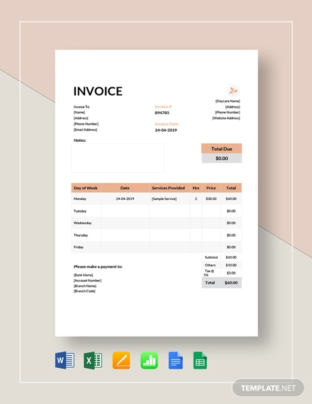 Free 7 Daycare Invoice Examples Samples In Google Docs Google Sheets Excel Doc Numbers Pages Pdf Examples