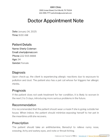 doctor appointment notes template