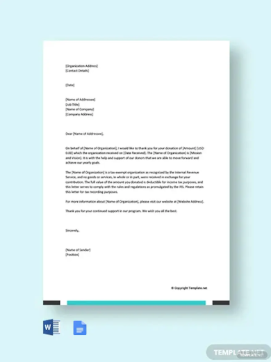 donation acknowledgement letter template