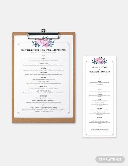 downloadable wedding menu template