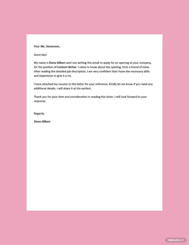 Email Job Application Letter Template