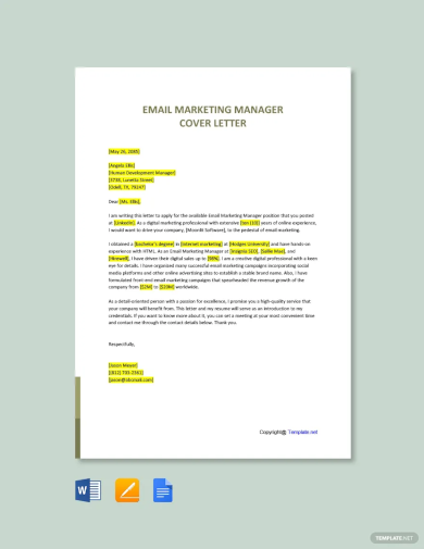 email marketing manager cover letter template