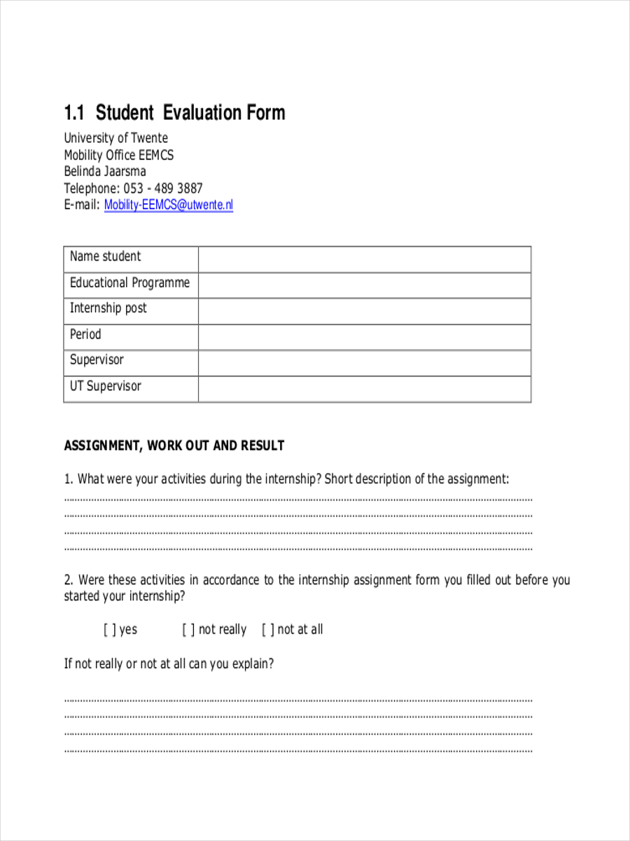 evaluation sheet of student