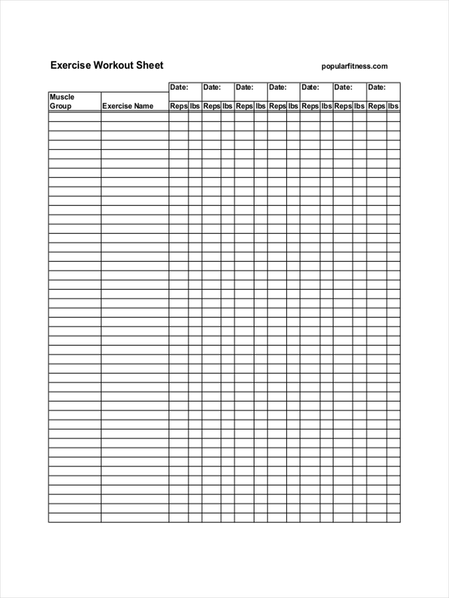 exercise workout sheet example