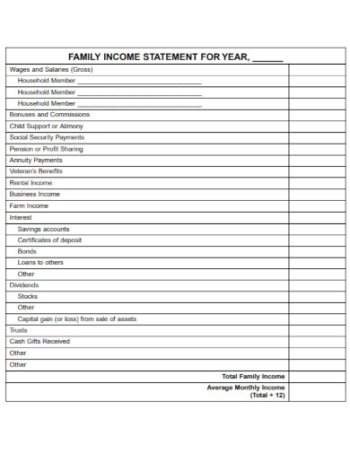 Family Income Statement in PDF
