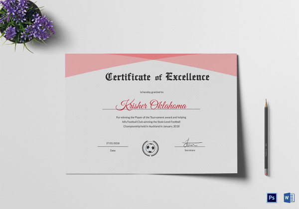 football excellence award certificate template