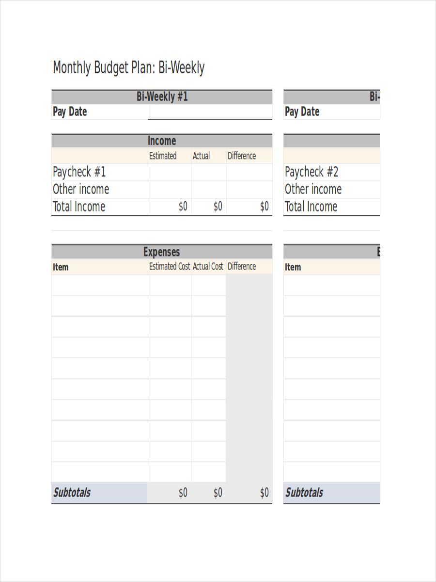 budget planner bi weekly with calendar
