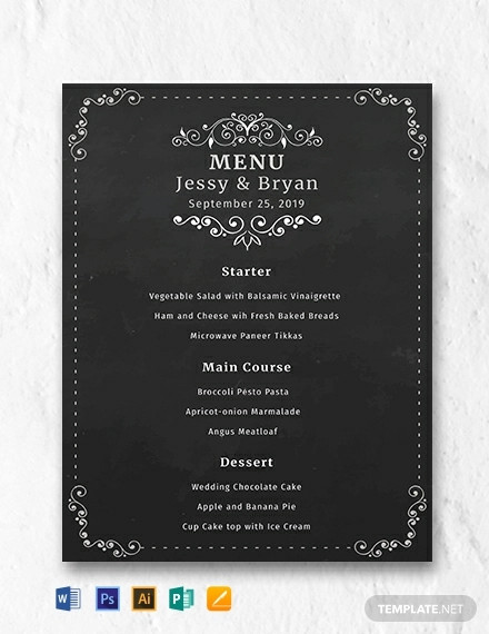 free chalkboard wedding menu template