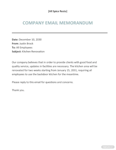 free formal email memo template