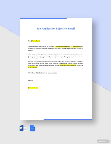 Job Application Email   Free Job Application Rejection Email Template 