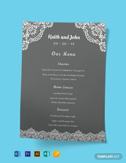 Free Lace Wedding Menu Template