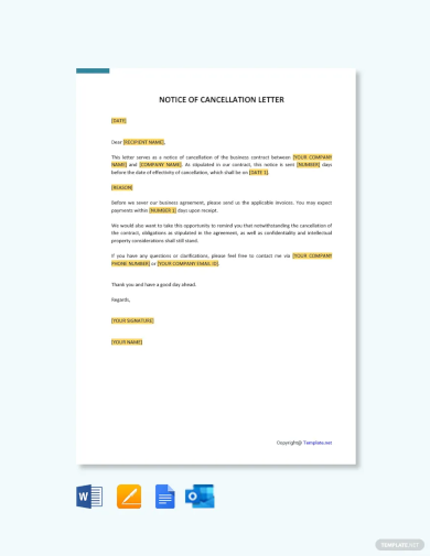 Free Notice of Cancellation Letter Template