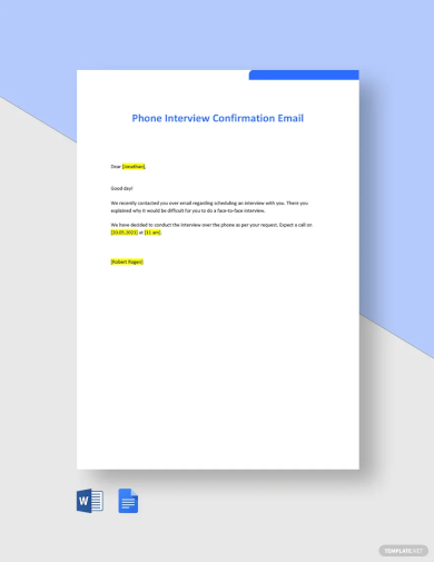 free phone interview confirmation email template