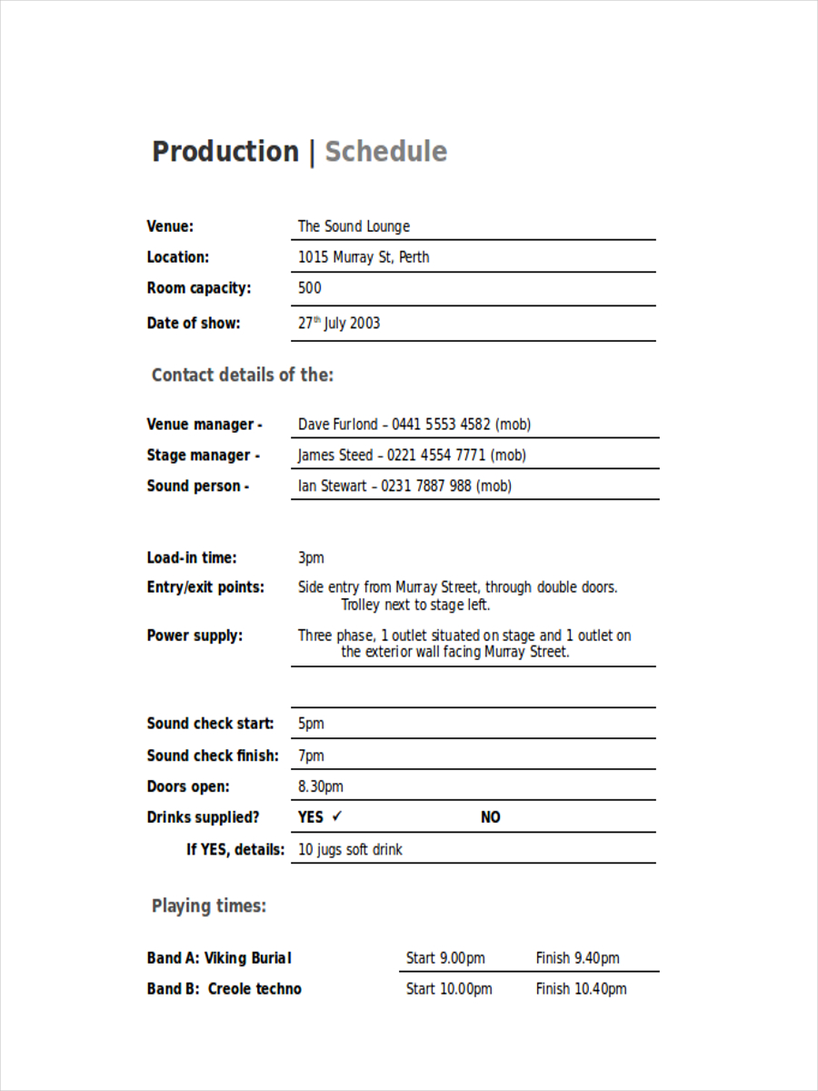 Free Production Schedule