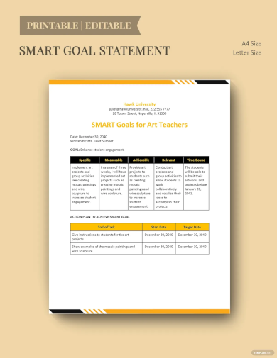 free smart goals template for art teachers