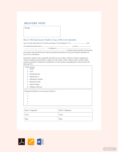 Free Sample Vehicle Delivery Note Template