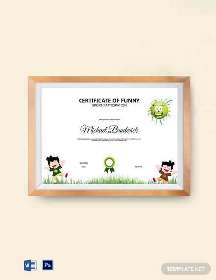 Funny Sports Participation Certificate Template