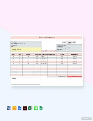 Furniture Supply Delivery Note Template