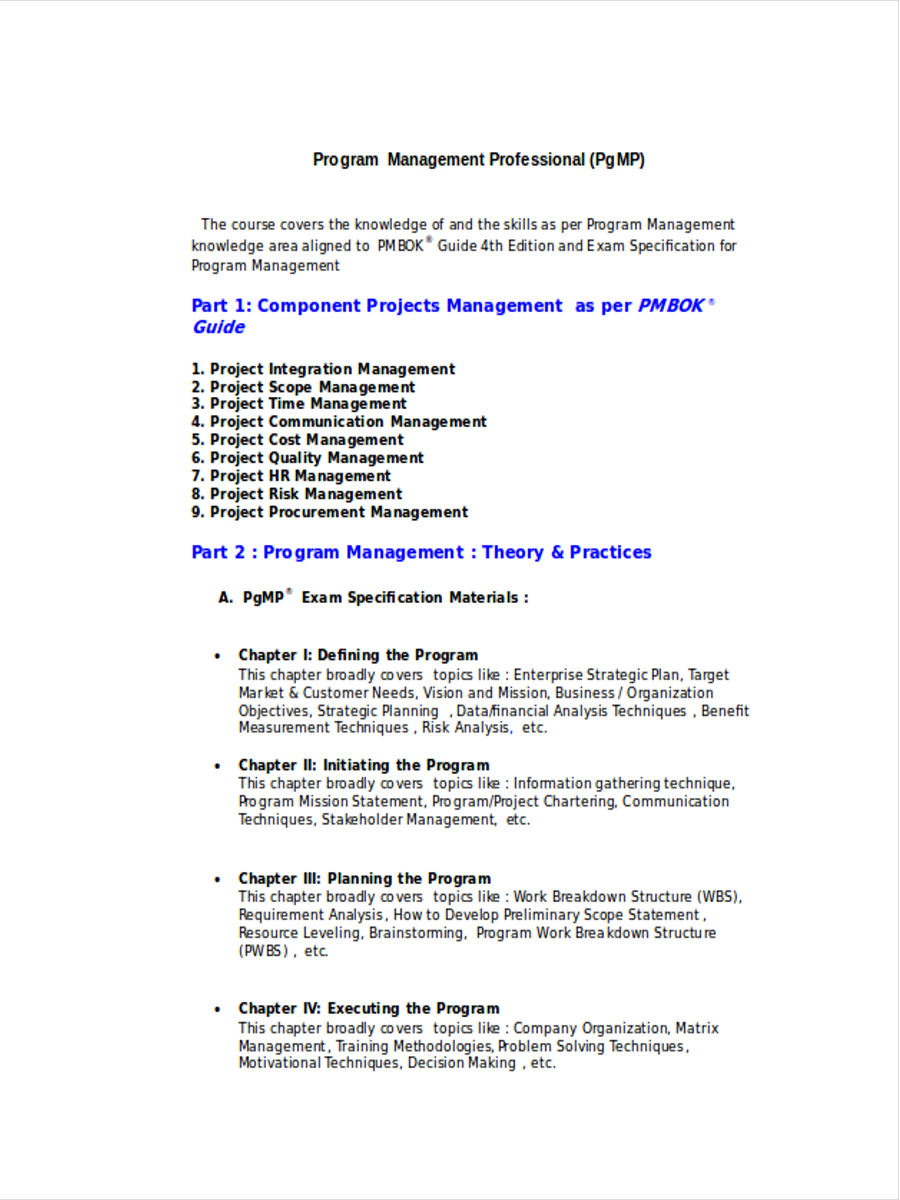 Program Management - Examples, Format, Pdf
