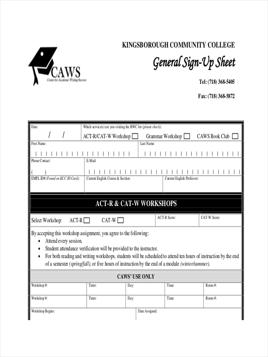 General Sign Up Sheet Example