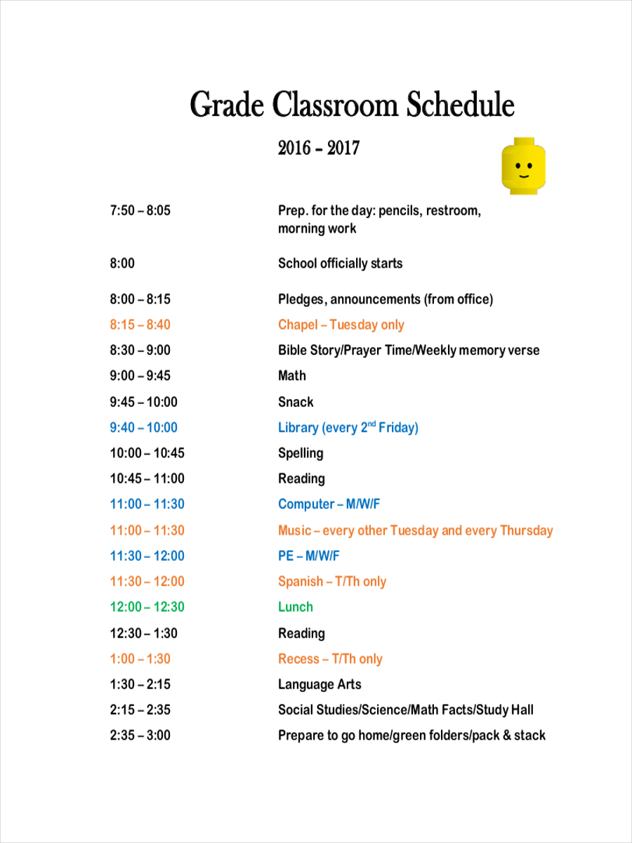 Grade Classroom Schedule