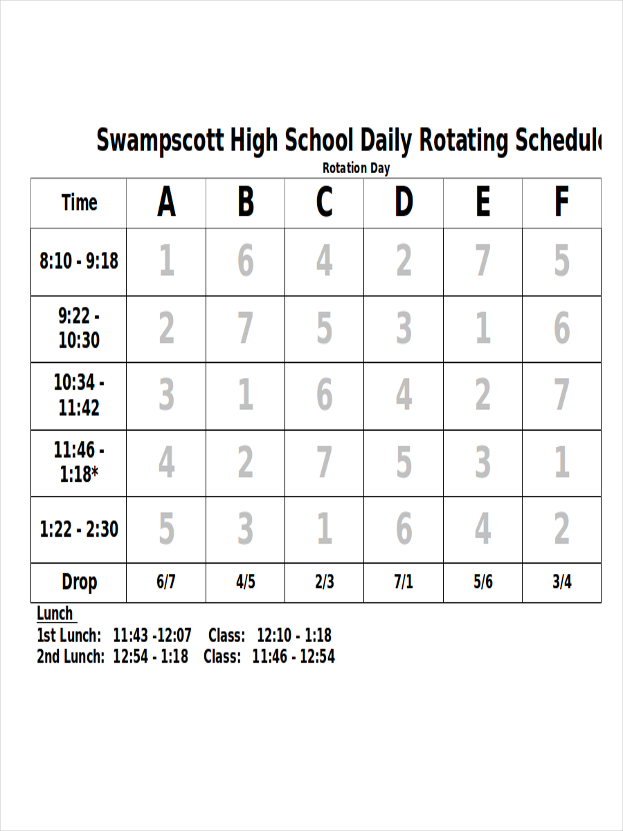high school rotating schedule