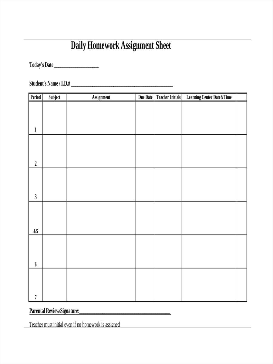 Printable Assignment Sheets For Students