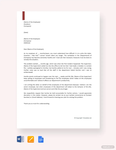 hostile work environment complaint letter template
