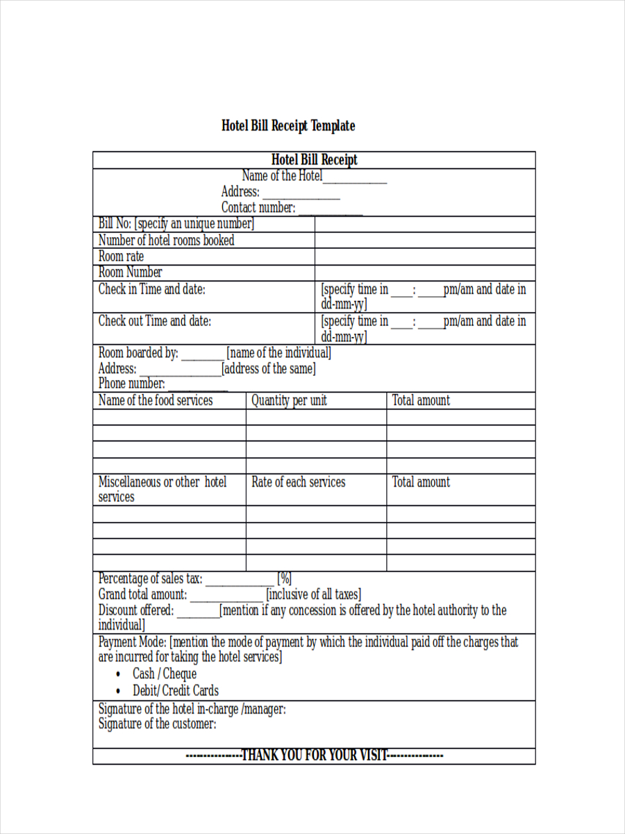 Hotel Bill Receipt