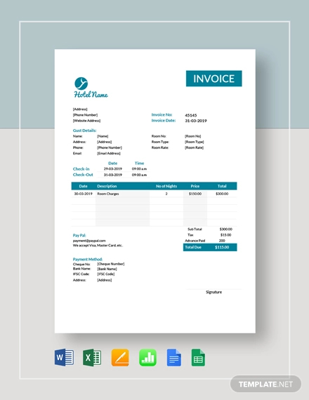 Hotel Room Invoice Template