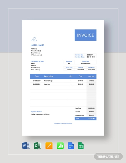 Hotel Stay Invoice Template