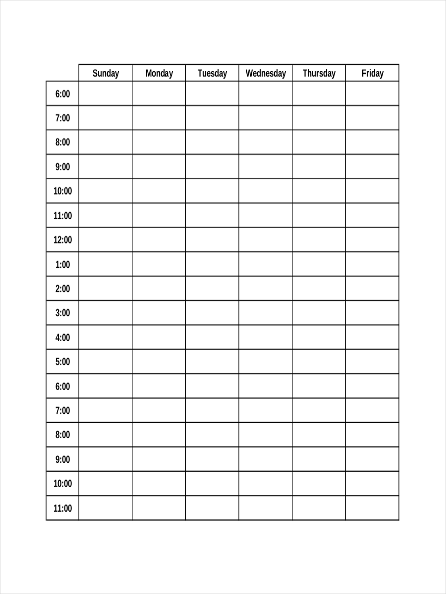 Hourly Schedule Template Pdf Free